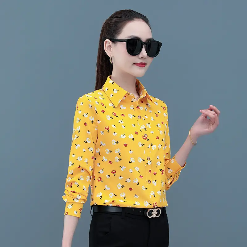 Printed Long Sleeve Women's Shirt Yellow Floral 2025 - Image 11