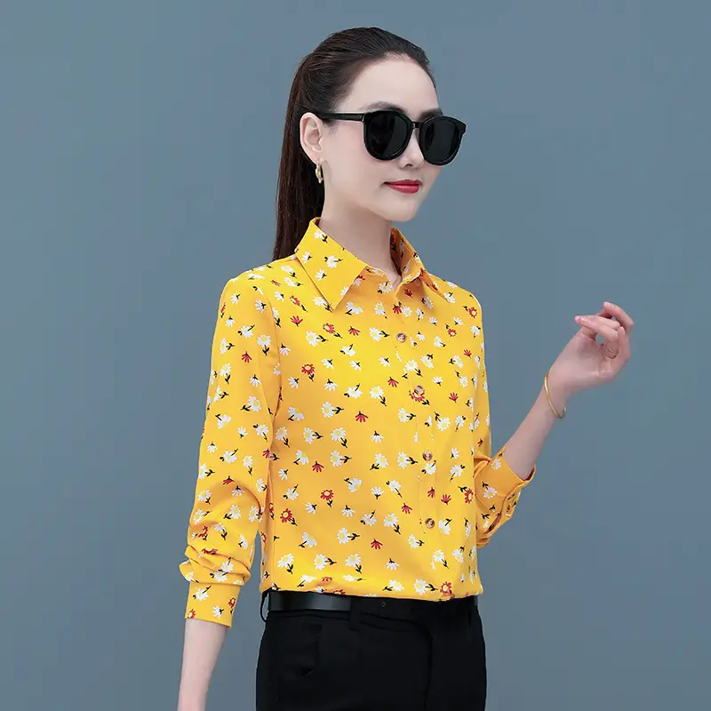 Printed Long Sleeve Women's Shirt Yellow Floral 2025 - Image 7