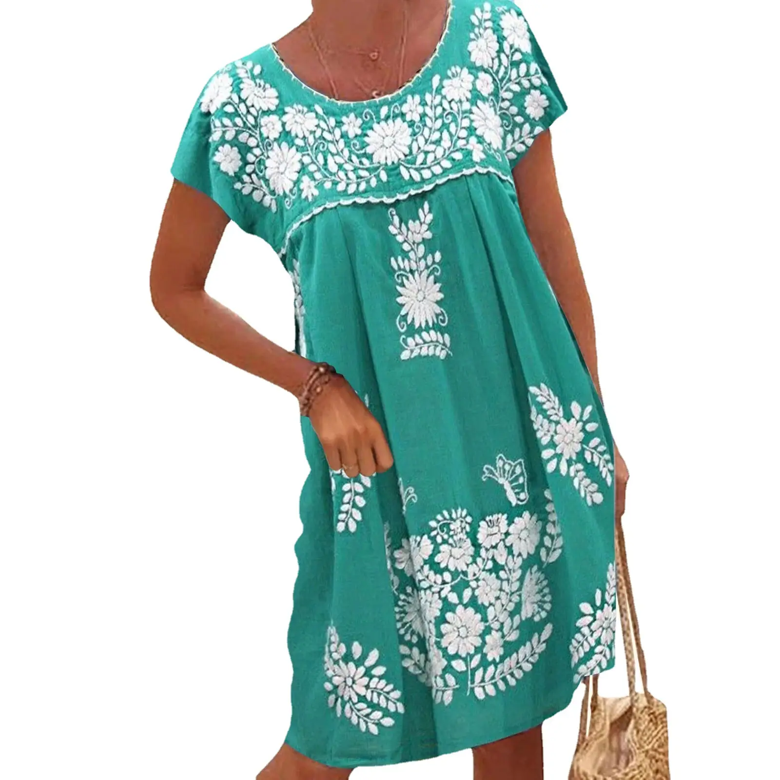 Purple Ethnic Raglan Short Sleeve Dress for Women - Image 8