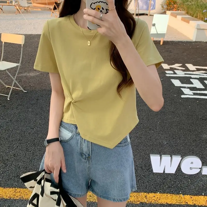 Women Pink Tie-Top T-Shirt Short Sleeve Summer Wear - Image 4