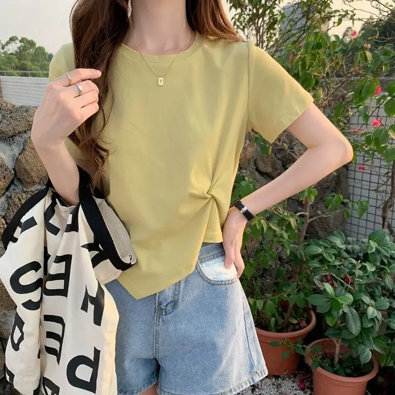 Women Pink Tie-Top T-Shirt Short Sleeve Summer Wear — feature 11