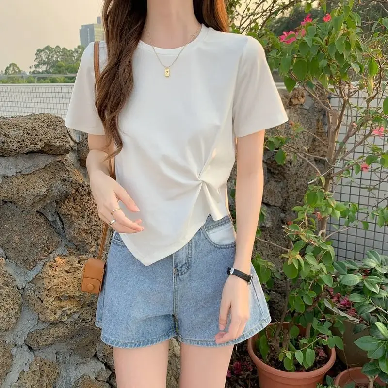 Women Pink Tie-Top T-Shirt Short Sleeve Summer Wear — feature 17