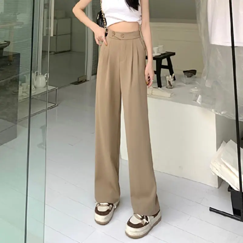 Women High Waist Slimming Pants Wide Leg Casual Black - Image 7