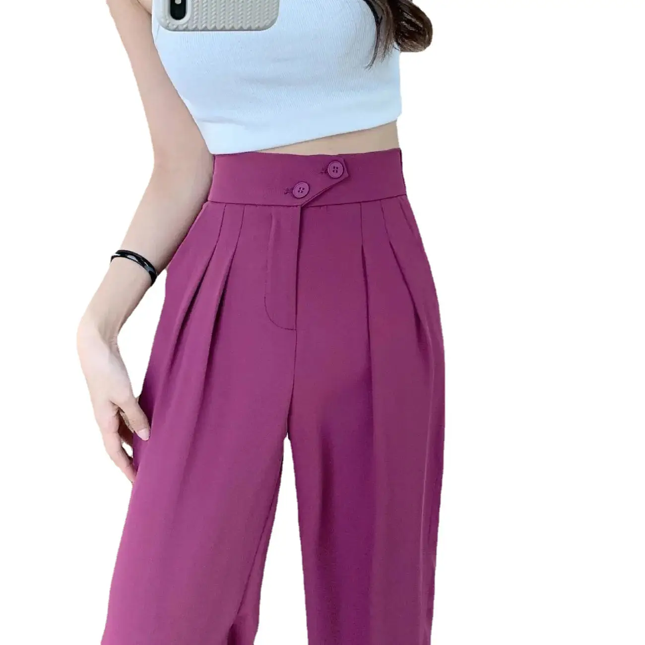 Women High Waist Slimming Pants Wide Leg Casual Black - Image 8