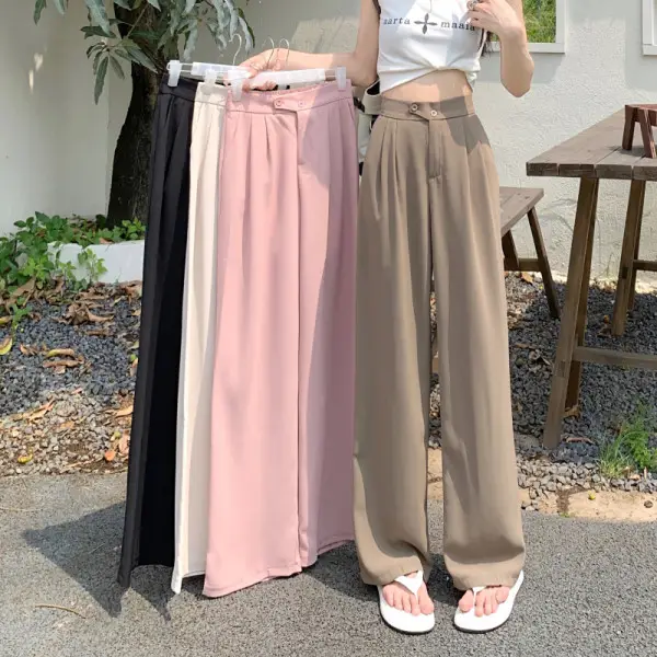Women High Waist Slimming Pants Wide Leg Casual Black - Image 5