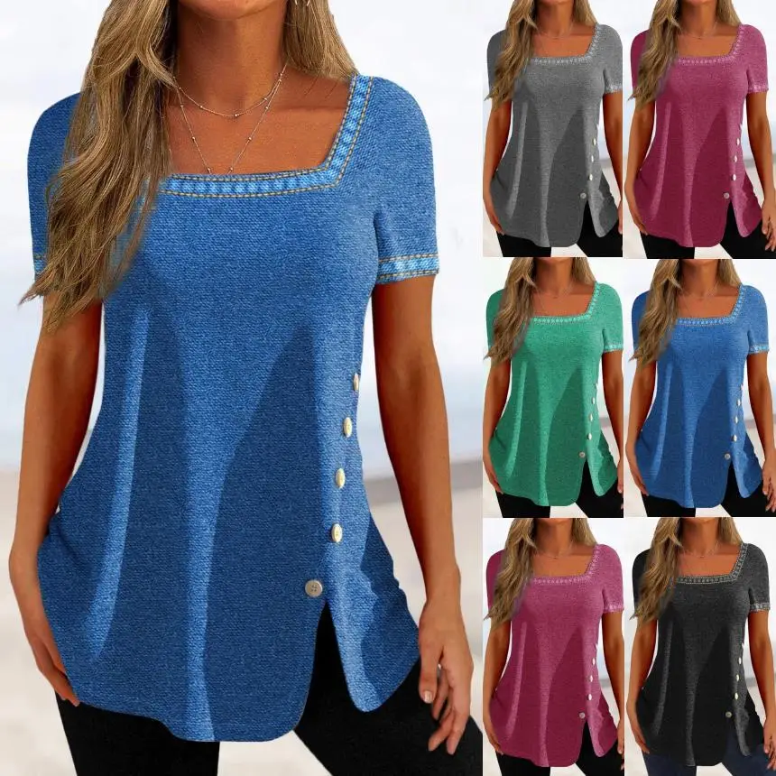 Purple Printed Button Slit Top Shirt for Women