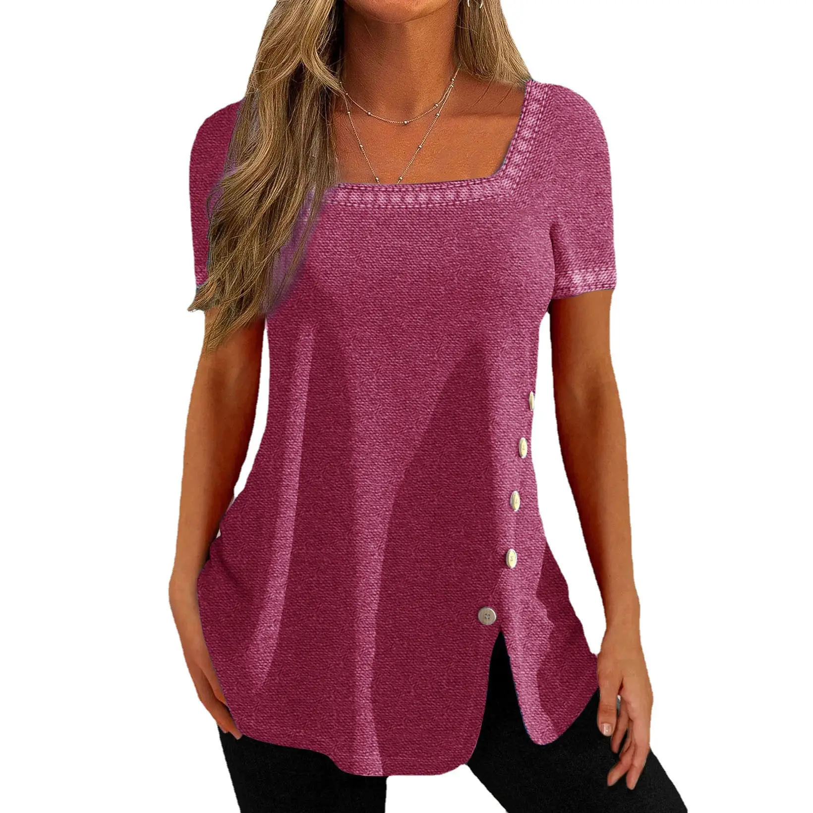 Purple Printed Button Slit Top Shirt for Women