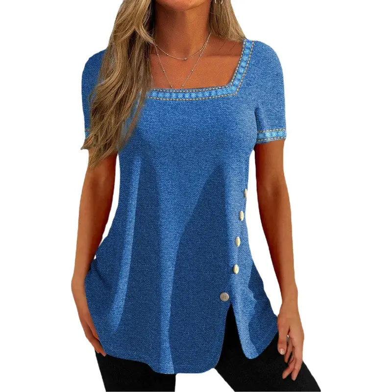 Purple Printed Button Slit Top Shirt for Women
