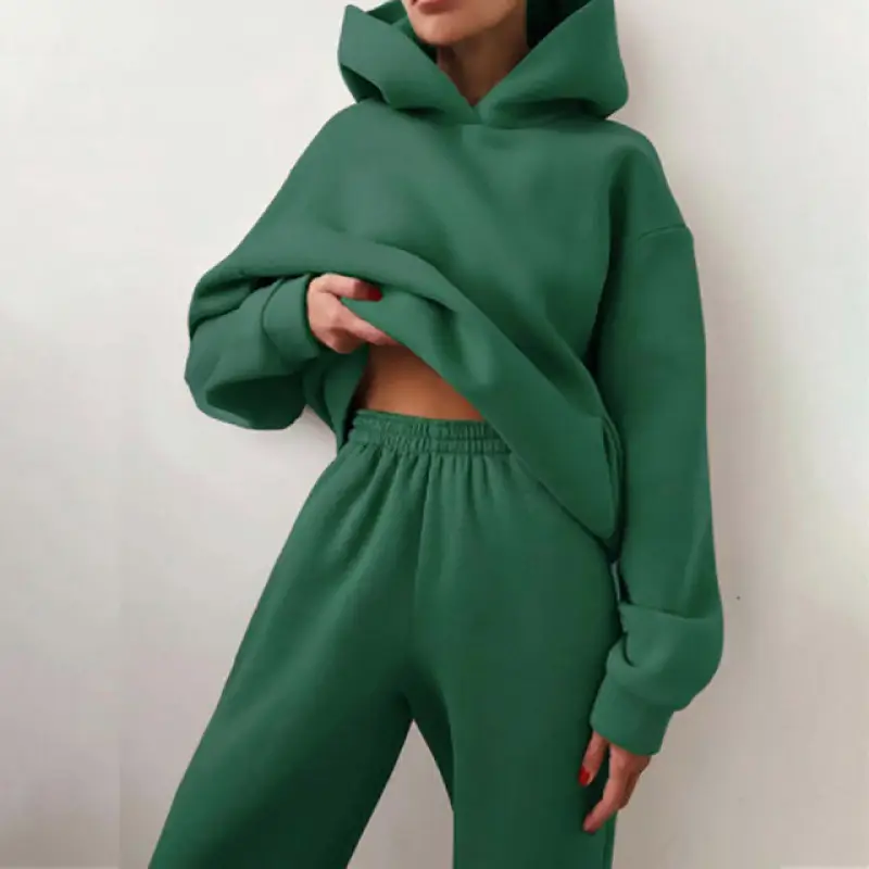 White Hooded Sweatshirt & Trousers Set for Women - Image 13