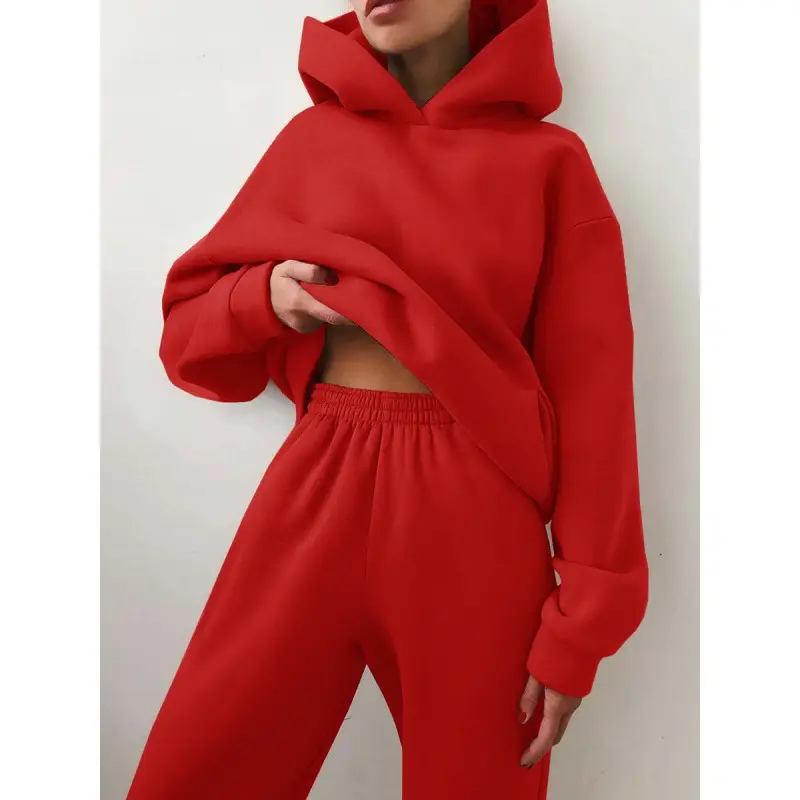 White Hooded Sweatshirt & Trousers Set for Women - Image 15