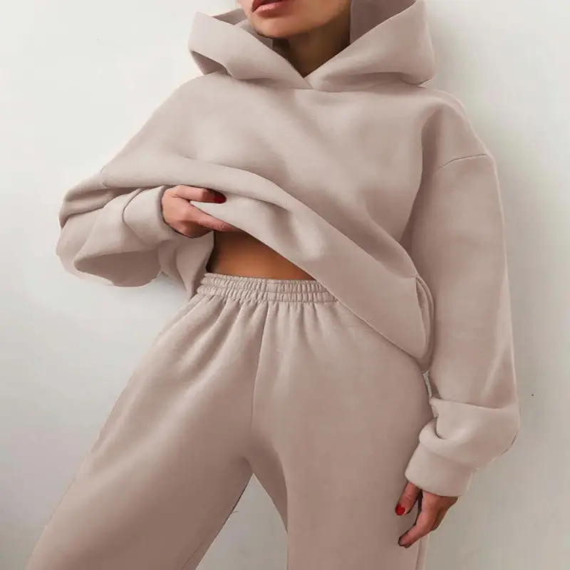 White Hooded Sweatshirt & Trousers Set for Women — feature 12