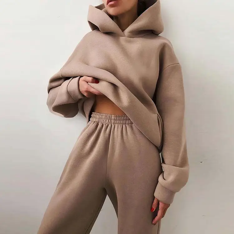 White Hooded Sweatshirt & Trousers Set for Women — feature 2