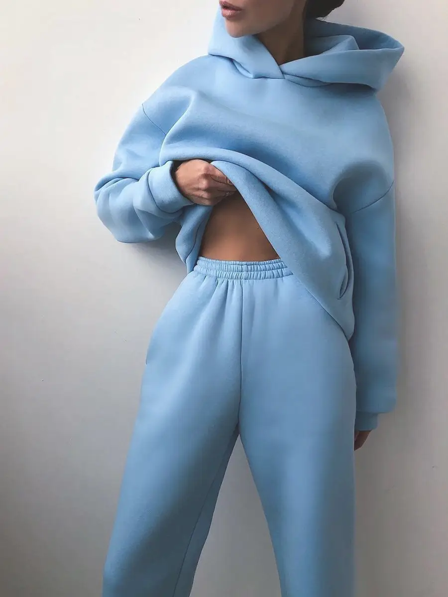 White Hooded Sweatshirt & Trousers Set for Women — feature 6