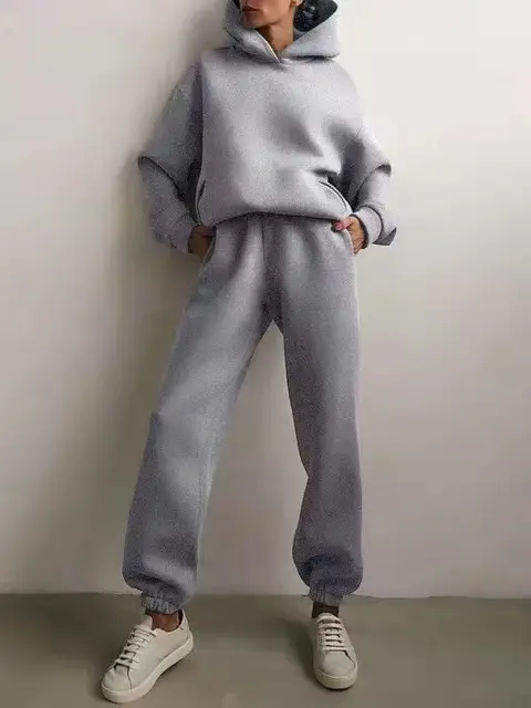 White Hooded Sweatshirt & Trousers Set for Women — feature 8
