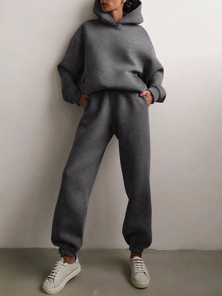 White Hooded Sweatshirt & Trousers Set for Women — feature 9