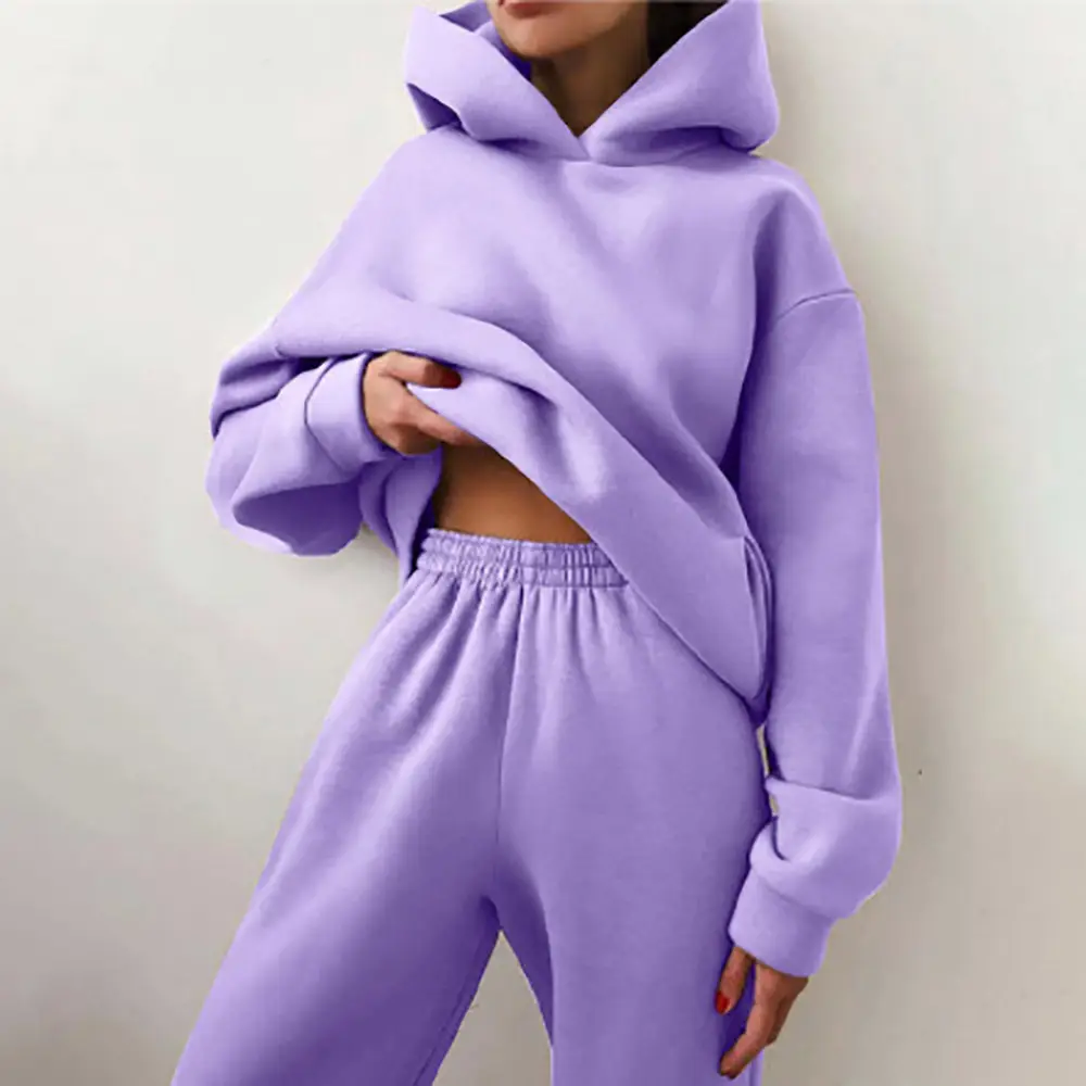 White Hooded Sweatshirt & Trousers Set for Women - Image 2