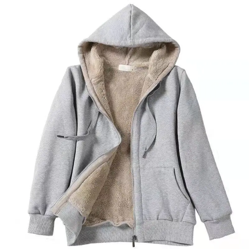 Plus Size Grey Hooded Zipper Sweatshirt for Women - Image 3