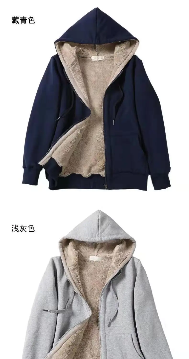 Plus Size Grey Hooded Zipper Sweatshirt for Women — feature 11