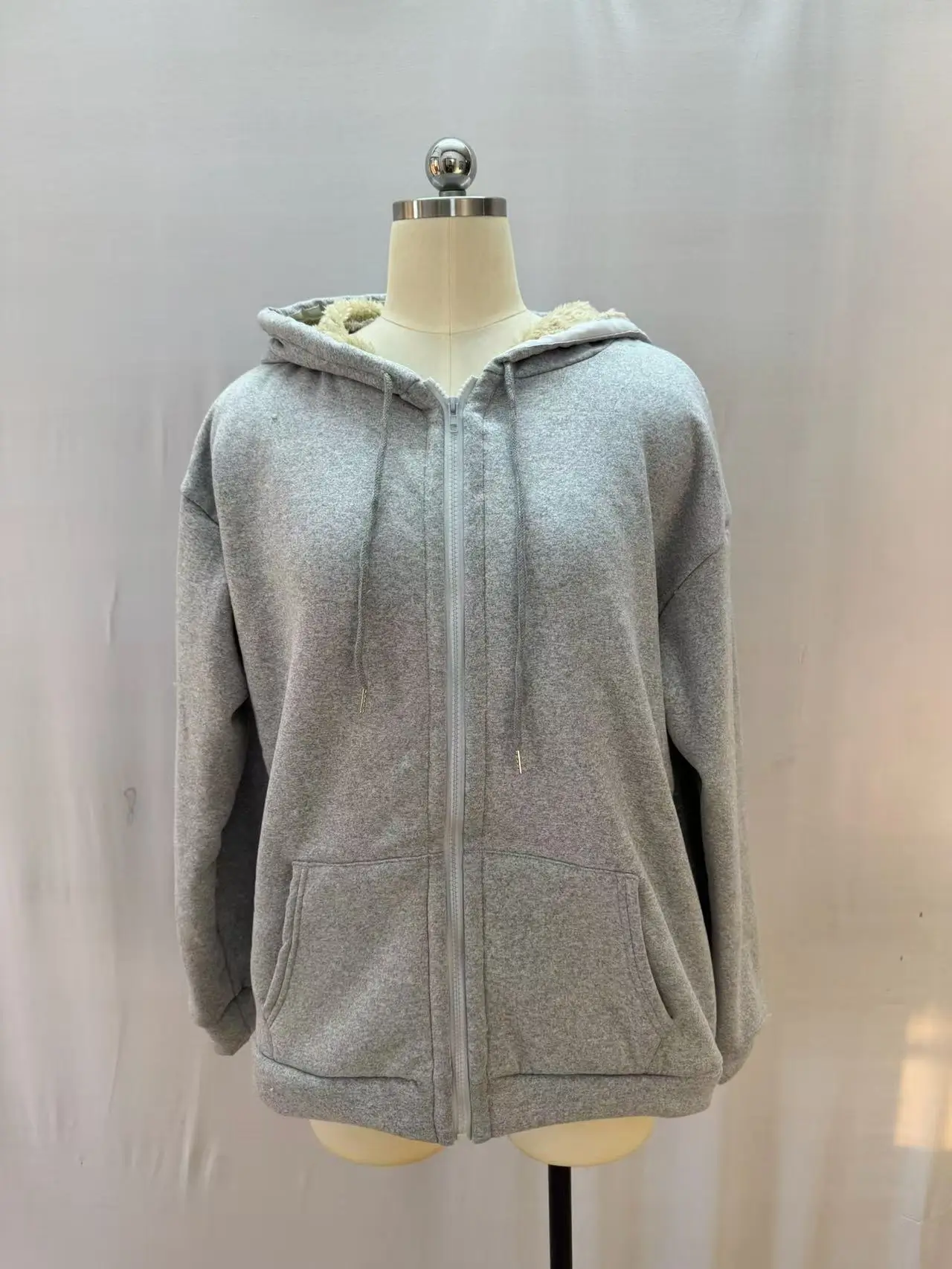 Plus Size Grey Hooded Zipper Sweatshirt for Women — feature 18