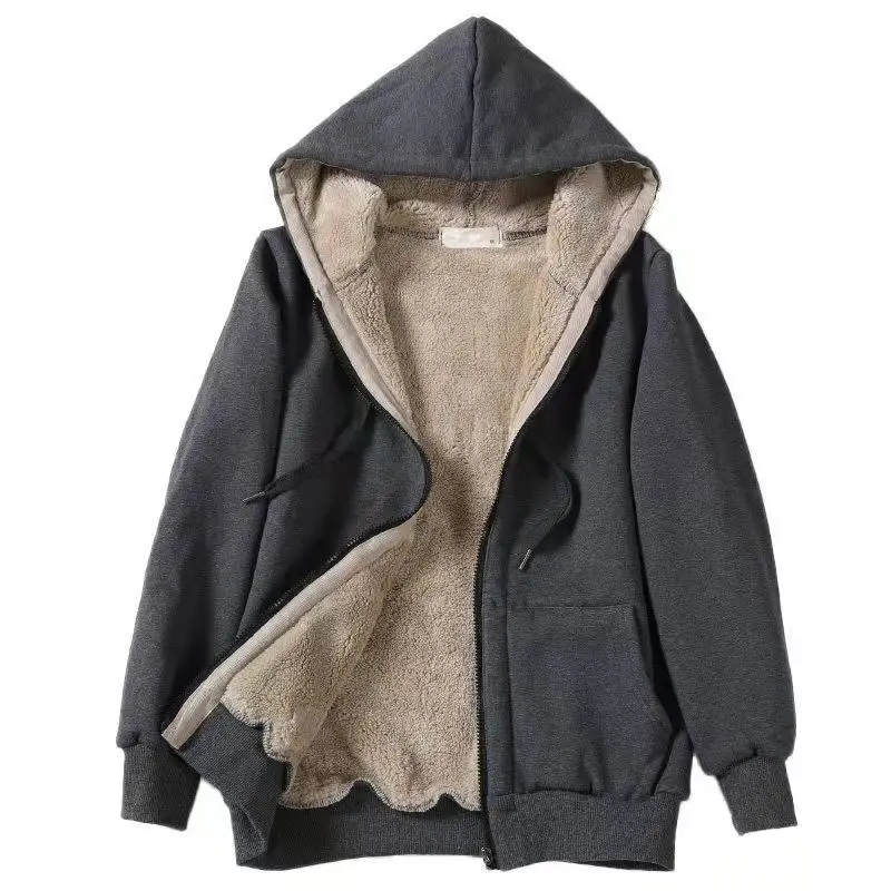 Plus Size Grey Hooded Zipper Sweatshirt for Women — feature 6