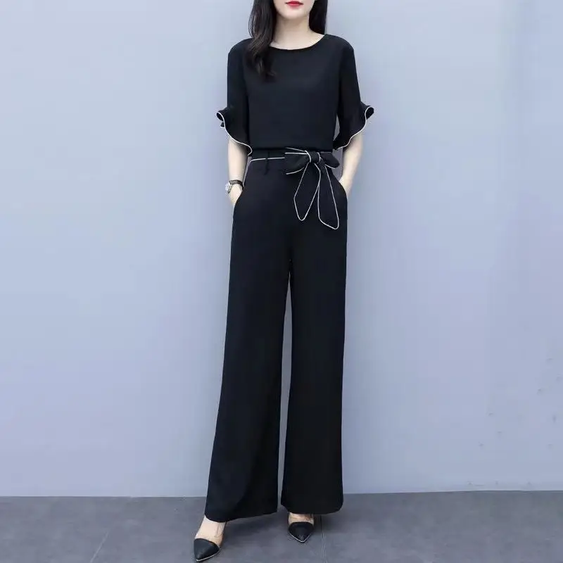 Women Black Wide Leg Pants Set Summer 2022 - Image 4