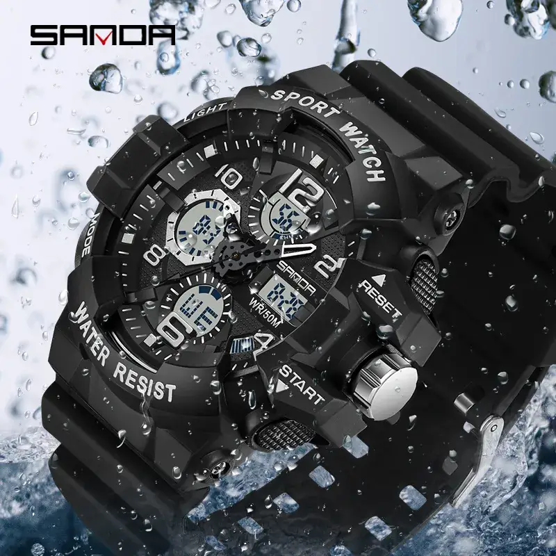Sanda Black Waterproof Multifunctional Sports Watch - Image 9