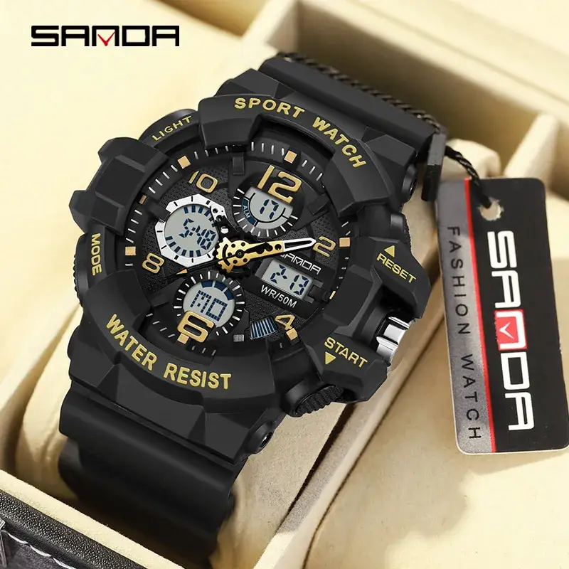 Sanda Black Waterproof Multifunctional Sports Watch - Image 10