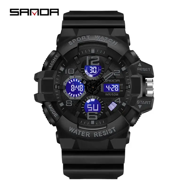 Sanda Black Waterproof Multifunctional Sports Watch - Image 12