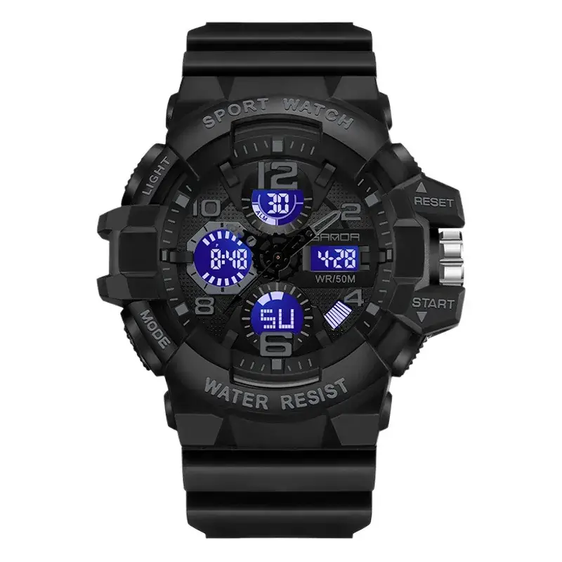 Sanda Black Waterproof Multifunctional Sports Watch