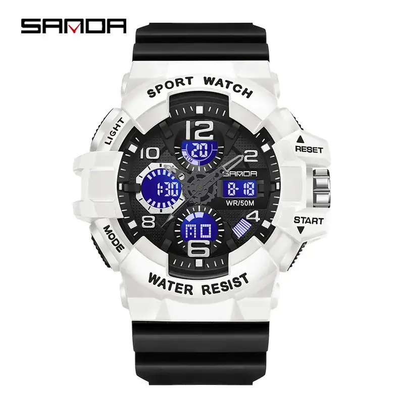 Sanda Black Waterproof Multifunctional Sports Watch - Image 2
