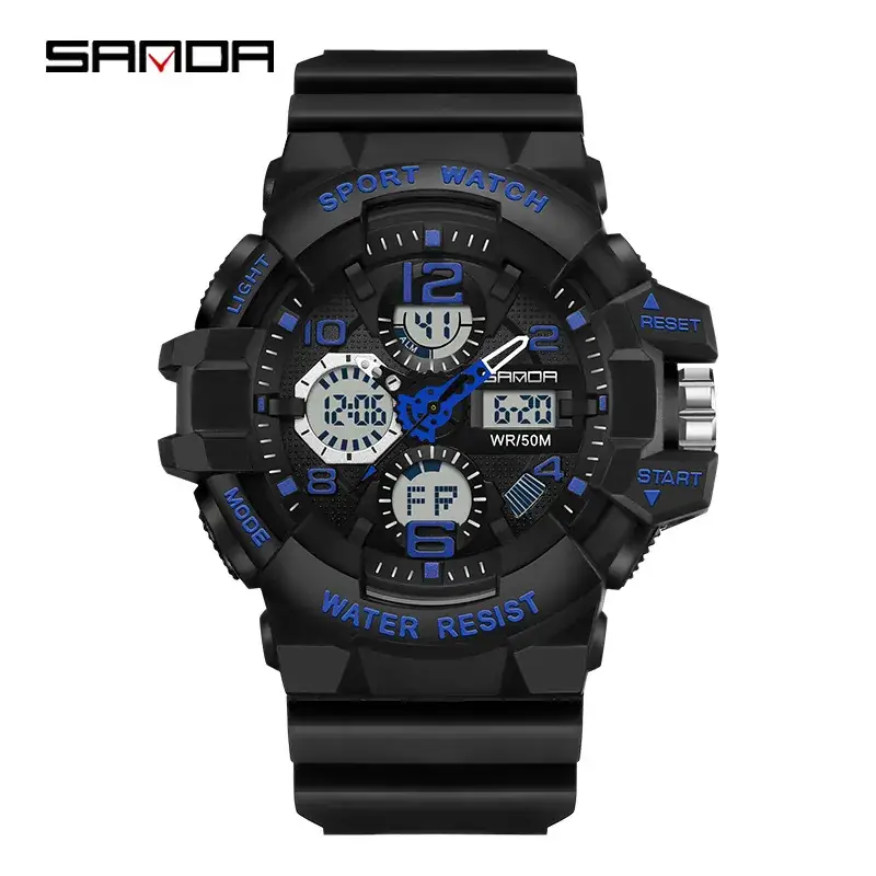 Sanda Black Waterproof Multifunctional Sports Watch - Image 5