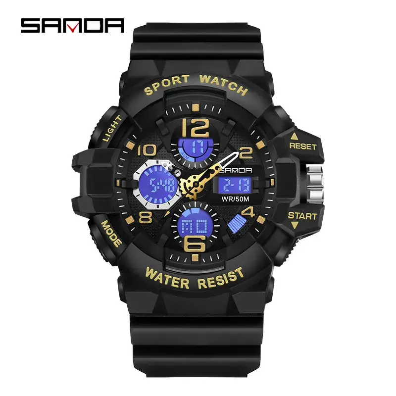 Sanda Black Waterproof Multifunctional Sports Watch - Image 6