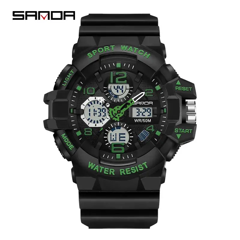 Sanda Black Waterproof Multifunctional Sports Watch - Image 7