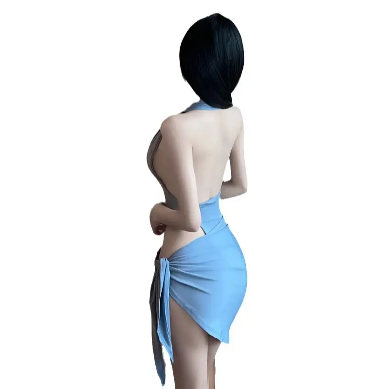 2026 Cross-Border Sexy Slim Fit Bodycon Dress Blue - Image 7