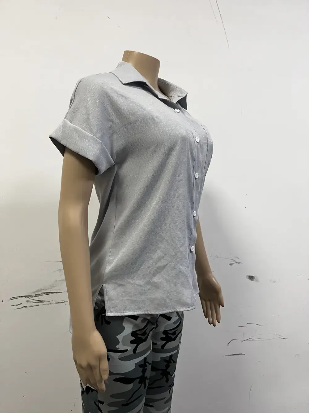 Women Cotton Linen Short Sleeve Shirt Blue Summer — feature 24