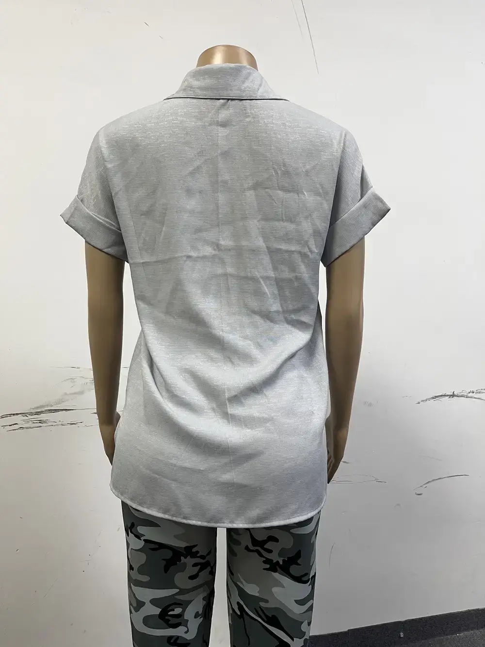 Women Cotton Linen Short Sleeve Shirt Blue Summer — feature 25