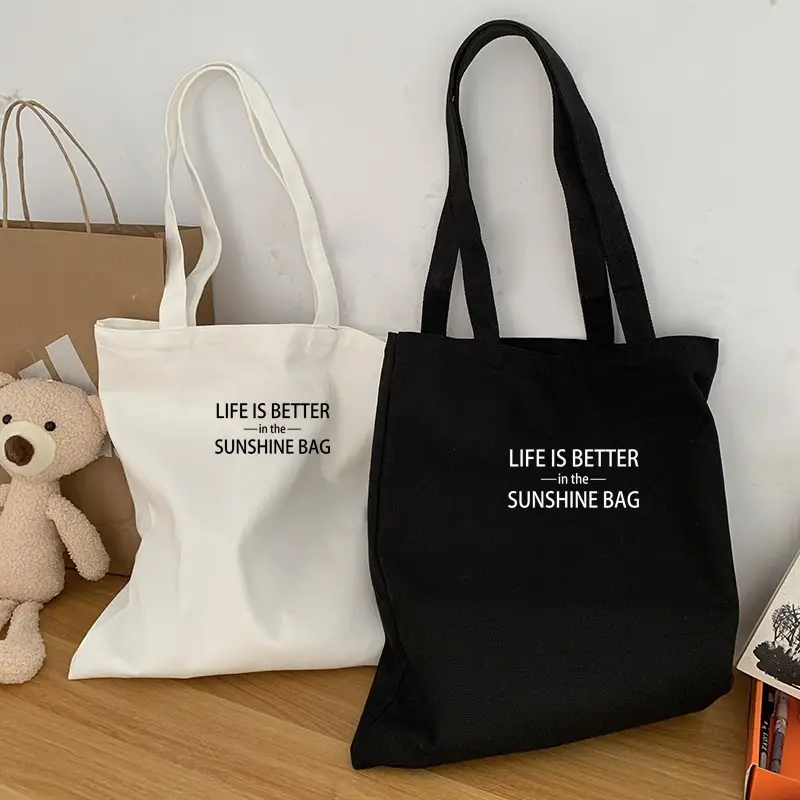Women's Canvas Shoulder Bag with "Always Hungry" Print — feature 2
