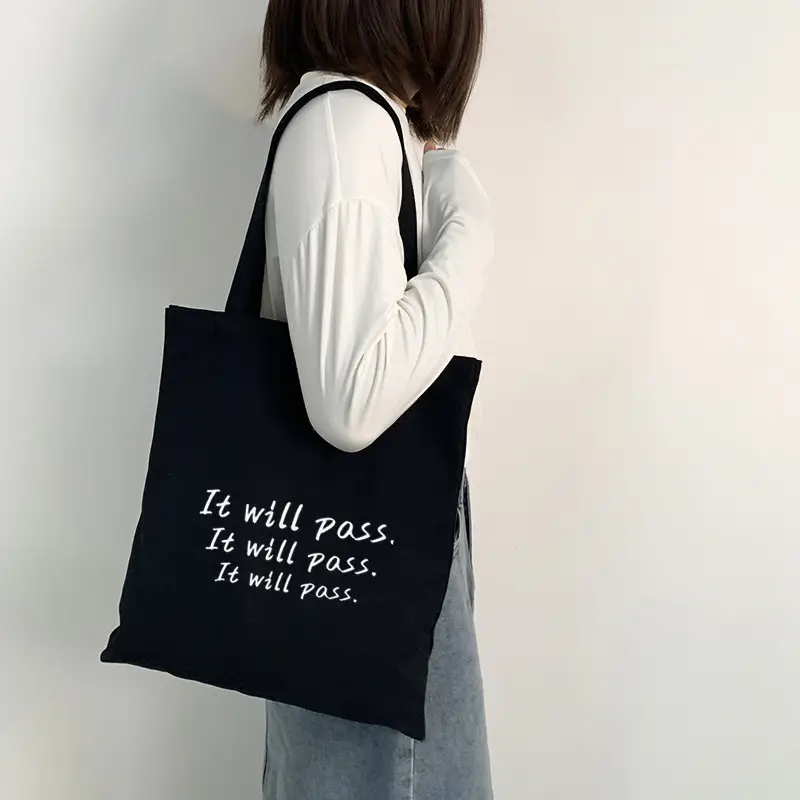 Women's Canvas Shoulder Bag with "Always Hungry" Print — feature 5