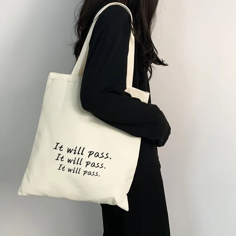 Women's Canvas Shoulder Bag with "Always Hungry" Print — feature 6
