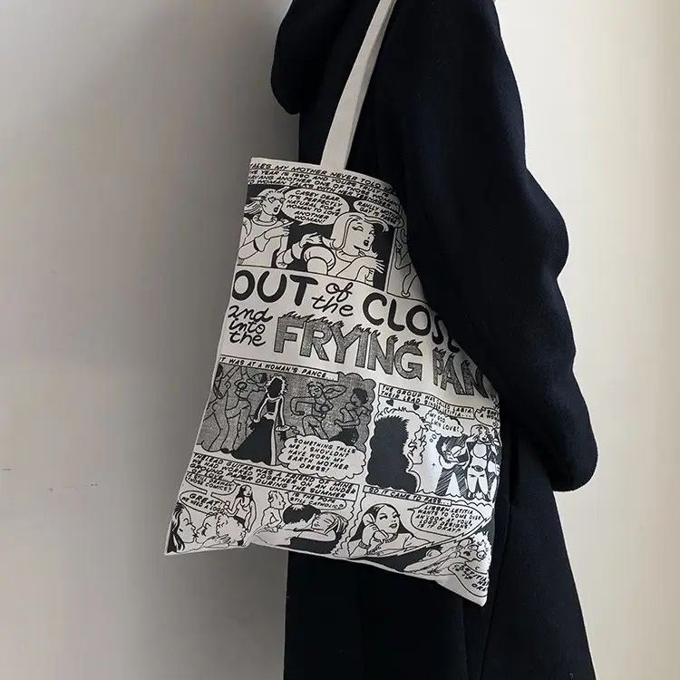 Women's Canvas Shoulder Bag with "Always Hungry" Print — feature 9