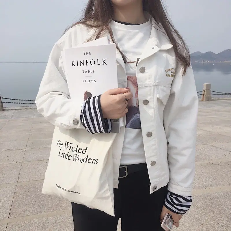 Women's Canvas Shoulder Bag with "Always Hungry" Print - Image 11