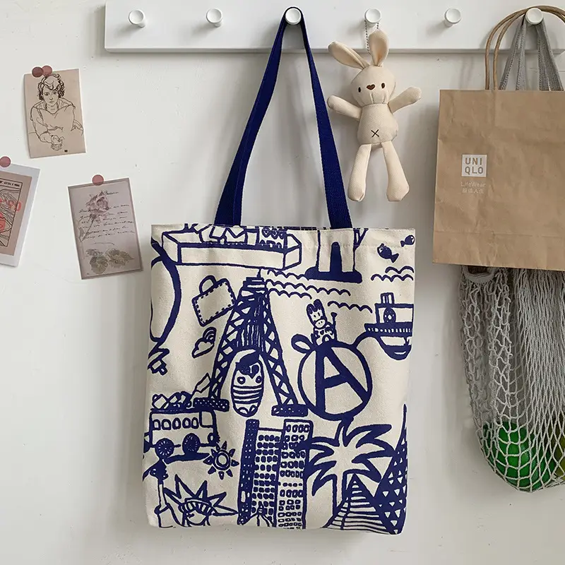 Women's Canvas Shoulder Bag with "Always Hungry" Print - Image 13