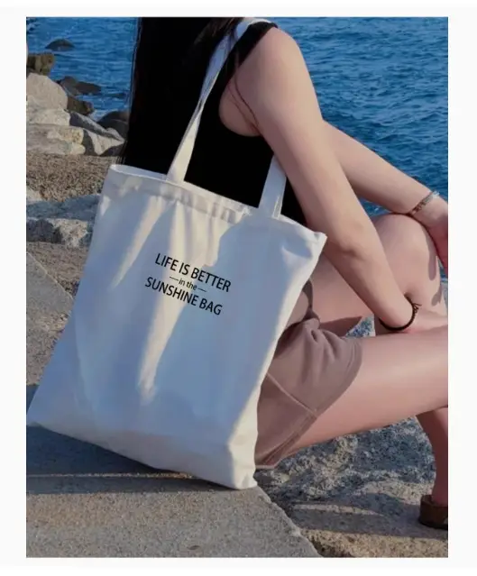 Women's Canvas Shoulder Bag with "Always Hungry" Print - Image 2