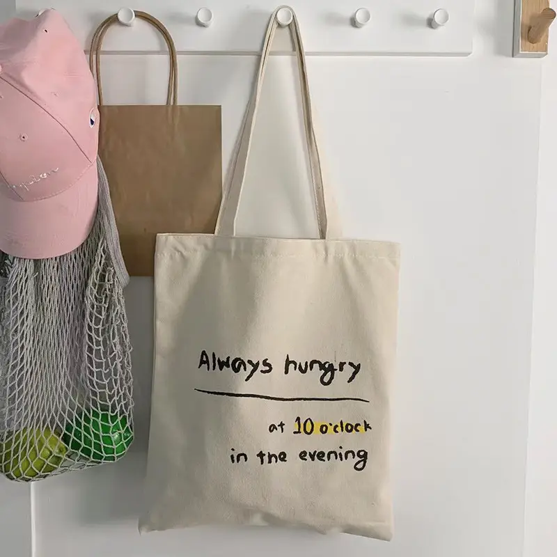 Women's Canvas Shoulder Bag with "Always Hungry" Print - Image 20