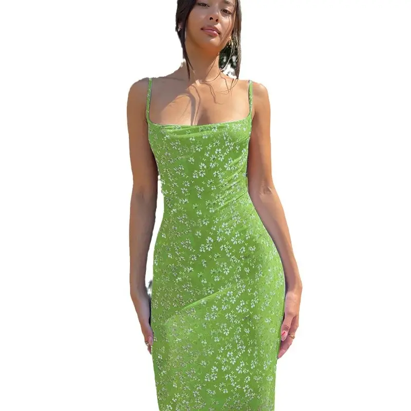 Green Floral Backless Dress for Women - Image 11