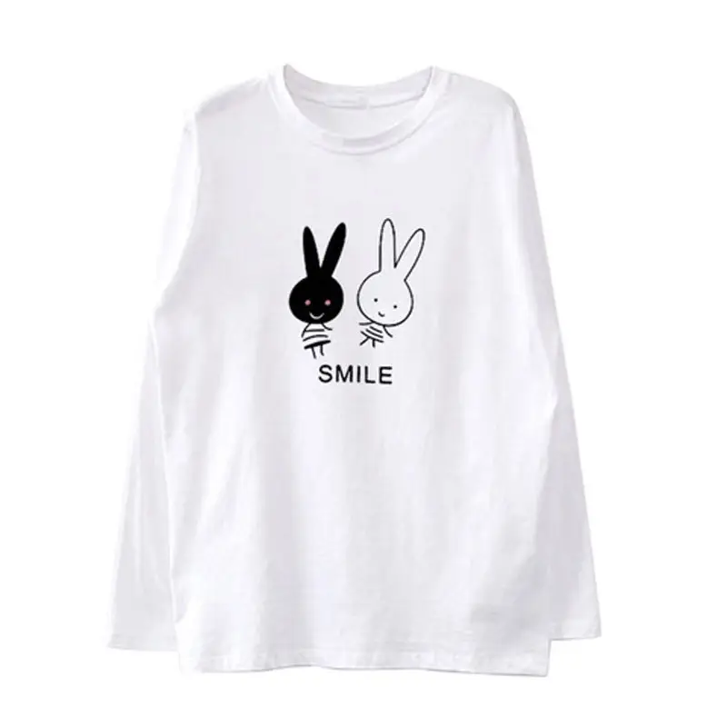 2022 Korean Style Black Rabbit Print Long Sleeve T-Shirt - Image 5