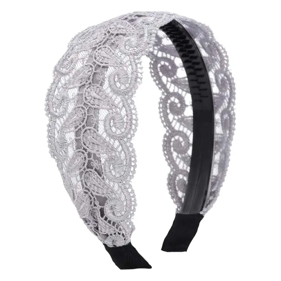 White Lace Wide-brimmed Hair Hoop with Black Strap