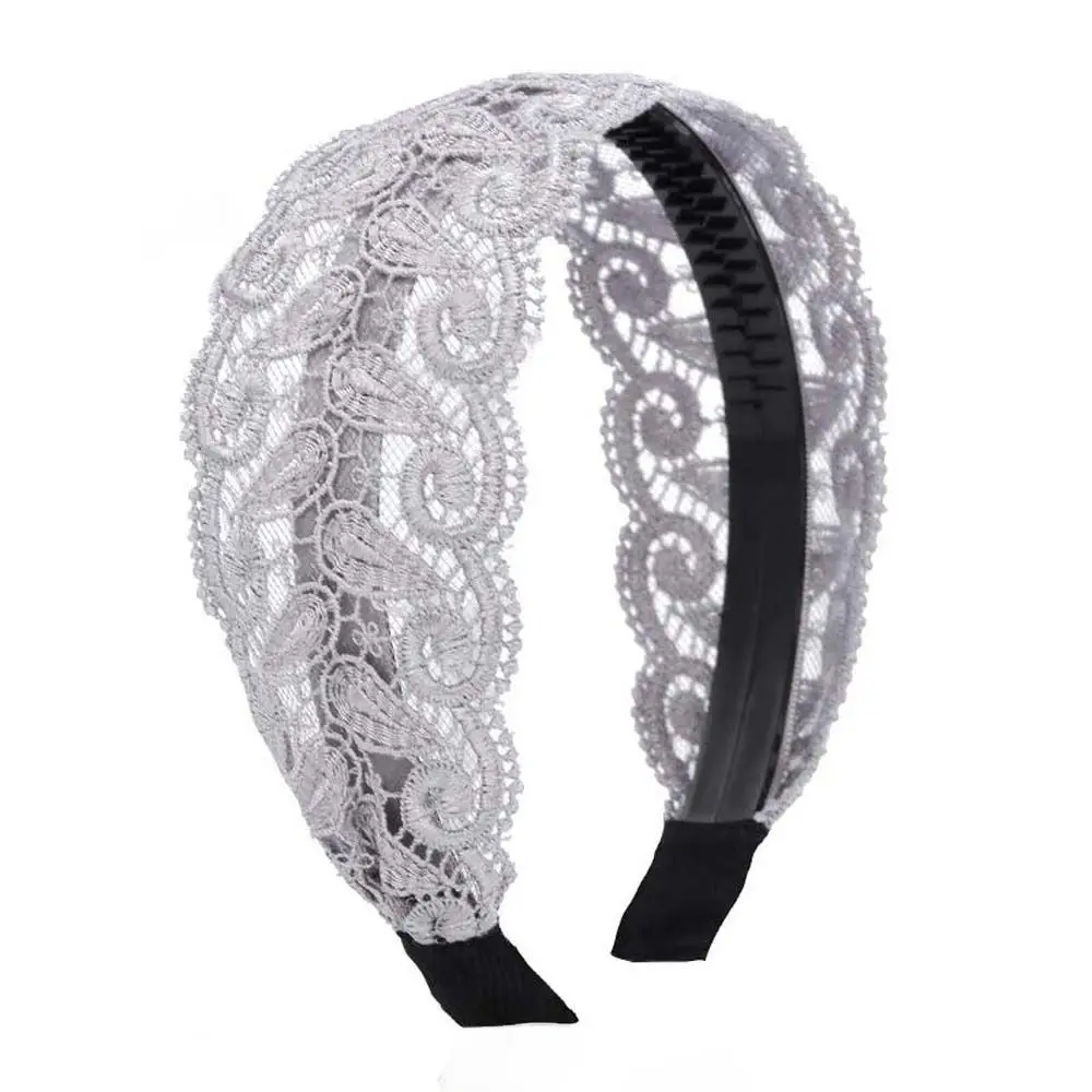 White Lace Wide-brimmed Hair Hoop with Black Strap - Image 3