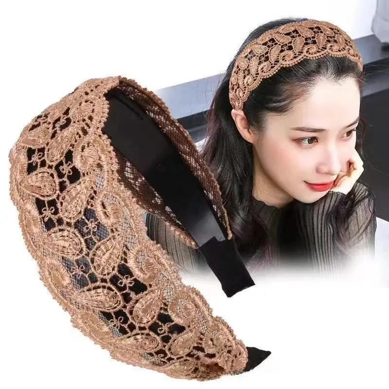 White Lace Wide-brimmed Hair Hoop with Black Strap - Image 4