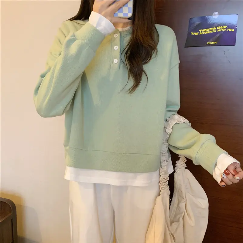 Women Cotton Short Sweater Blue White Trim - Image 5